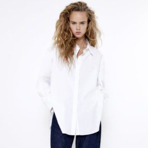 NWT Zara White Button Down Poplin Shirt